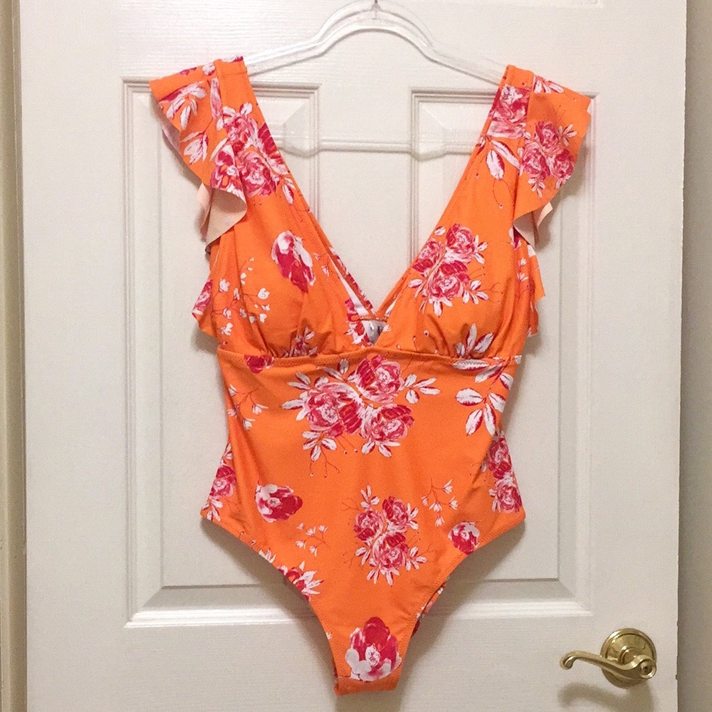 NWT Cupshe Orange Floral One Piece Swimsuit - Picture 7 of 13